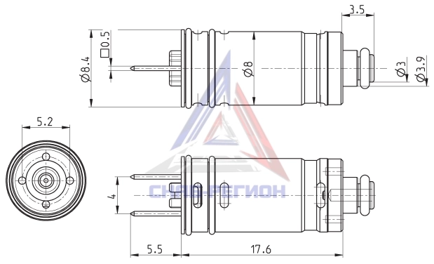 Габаритные размеры пневмораспределителя Camozzi K8000-703-K22-OX1 Габаритные размеры пневмораспределителя Camozzi K8000-703-K22-OX1
