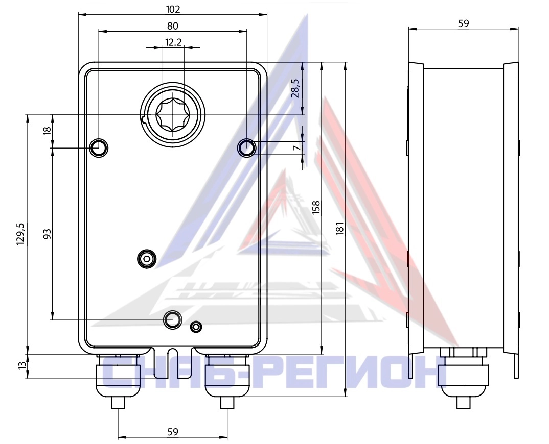 Габаритные размеры привода LAB R-BLF24 ENSO Габаритные размеры привода LAB R-BLF24 ENSO
