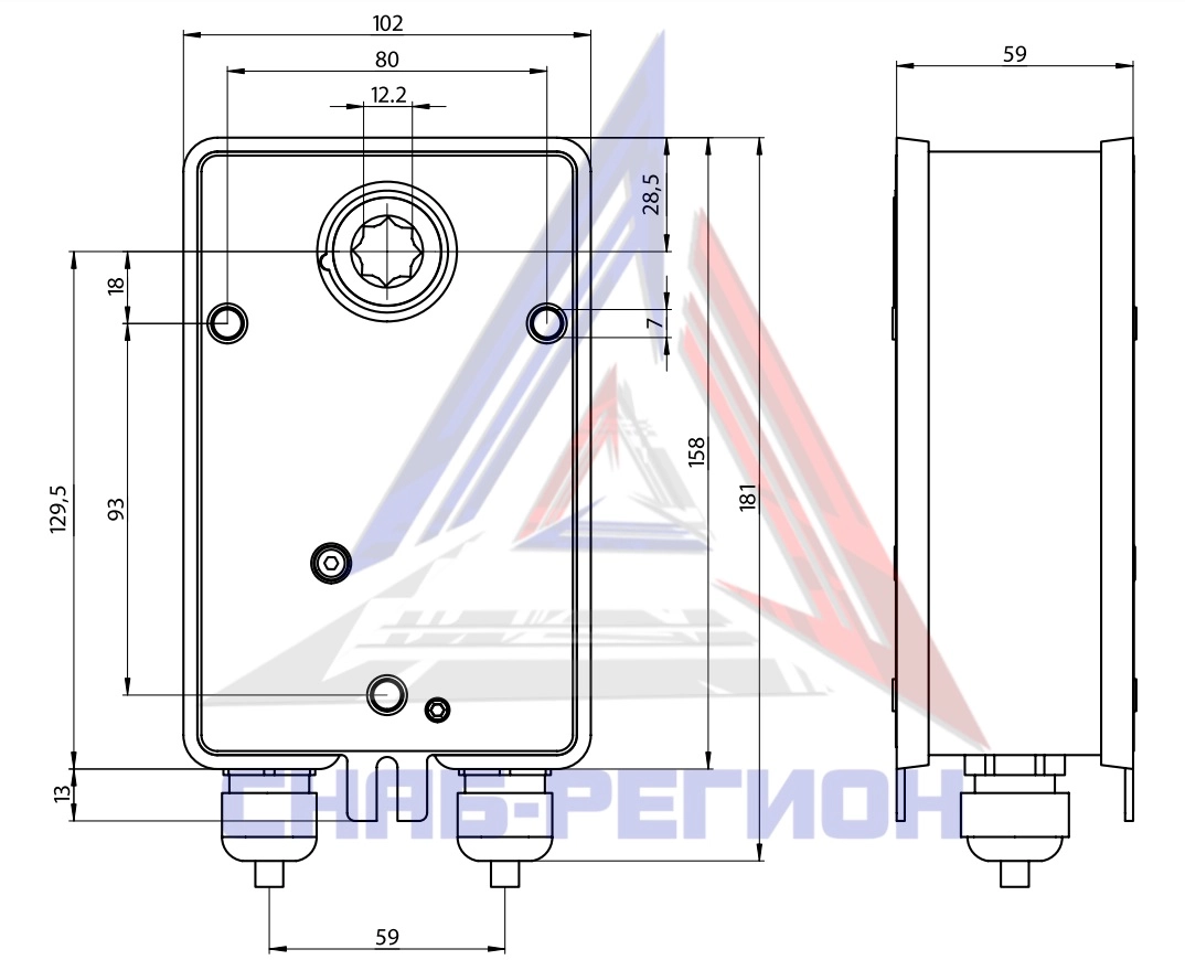 Габаритные размеры привода LAB R-BLF230 ENSO Габаритные размеры привода LAB R-BLF230 ENSO