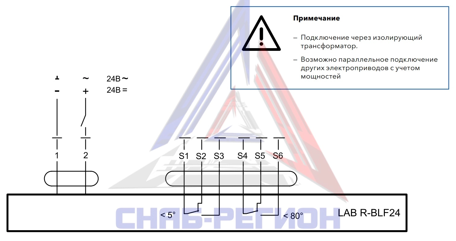Схема подключения привода LAB R-BLF24 ENSO Схема подключения привода LAB R-BLF24 ENSO