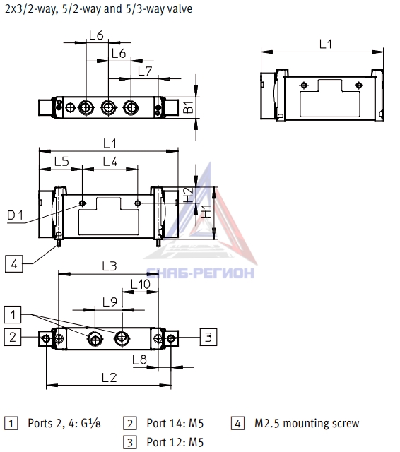 Габаритные размеры пневмораспределителя Festo VUWG-L14-T32C-A-G18 Габаритные размеры пневмораспределителя Festo VUWG-L14-T32C-A-G18