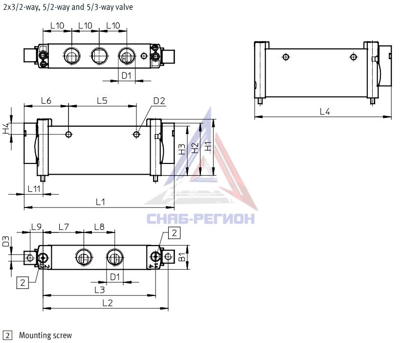 Габаритные размеры пневмораспределителя Festo VUWG-L18-B52-G14 Габаритные размеры пневмораспределителя Festo VUWG-L18-B52-G14