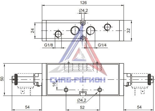 Габаритные размеры пневмораспределителя Pneumax 824.52.3.5.M2 Габаритные размеры пневмораспределителя Pneumax 824.52.3.5.M2