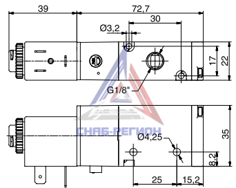 Габаритные размеры пневмораспределителя Pneumax 8880.32.C.39.F00