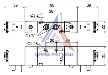 Габаритные размеры пневмораспределителя Pneumax 8880.52.00.35.F00 Габаритные размеры пневмораспределителя Pneumax 8880.52.00.35.F00